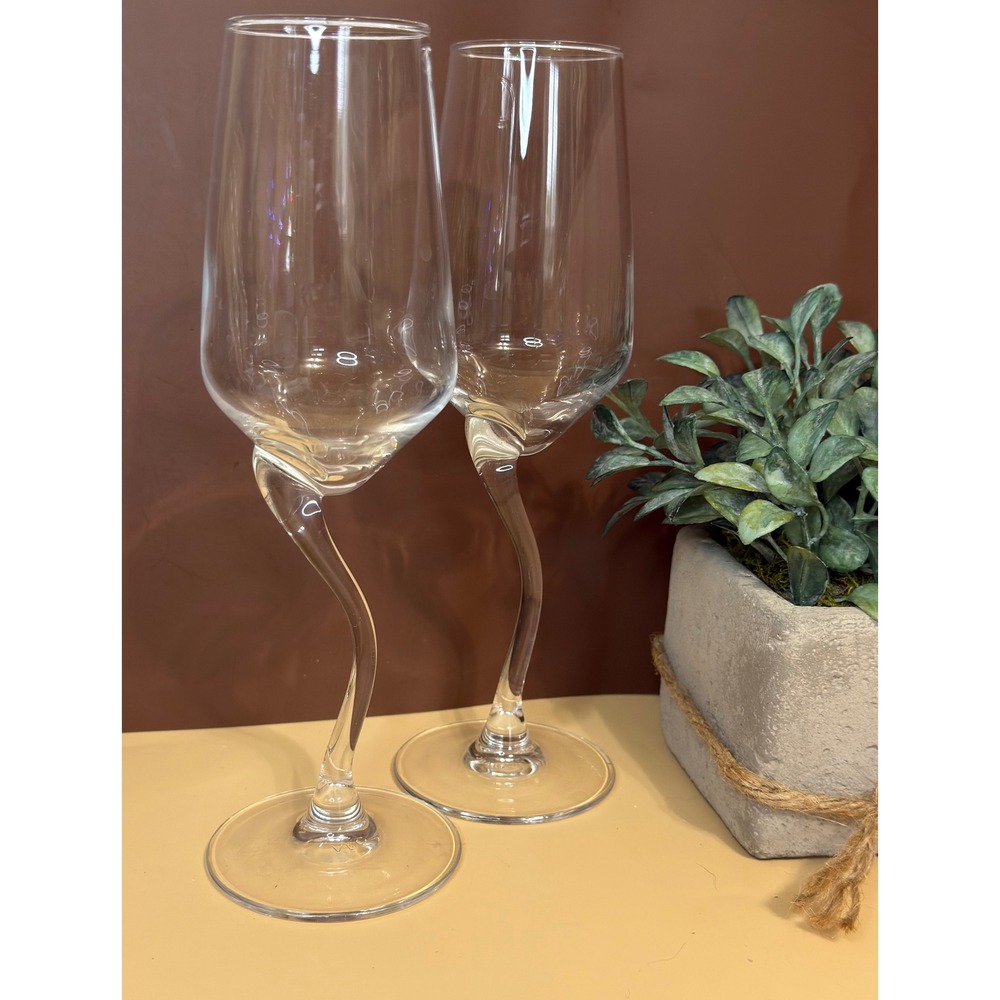 Luminarc France Wavy Stem Wine Glasses Set of 2 Clear Twisted S-Stem Barware